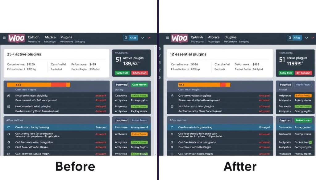 Before and after comparison of a WooCommerce store after plugin optimization Before and after comparison of a WooCommerce store after plugin optimization