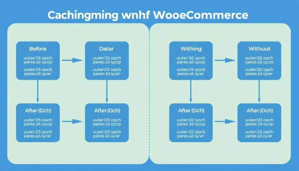 Diagram showing how caching improves WooCommerce performance with before and after metrics Diagram showing how caching improves WooCommerce performance with before and after metrics